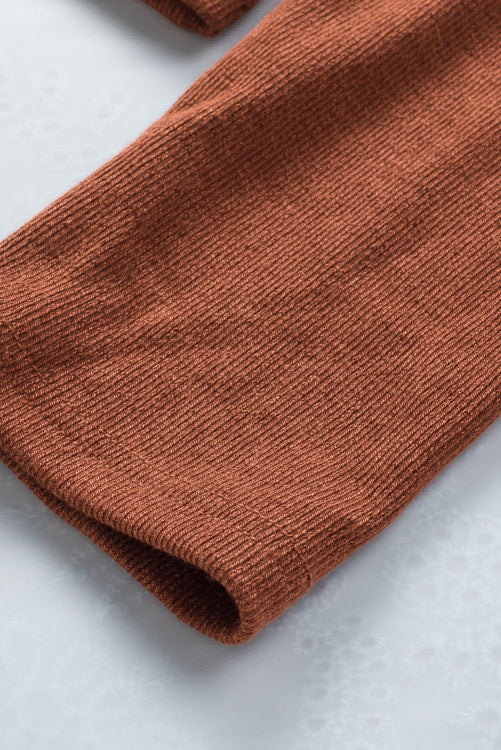 Pumpkin Spice Ribbed Cutout Long Sleeve Knit Top