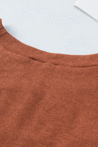 Pumpkin Spice Ribbed Cutout Long Sleeve Knit Top