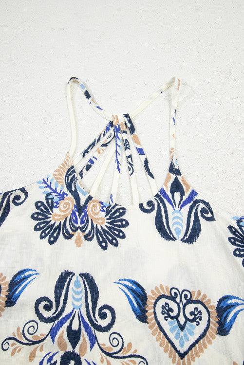Blue Boho Print Strappy T-back Tank