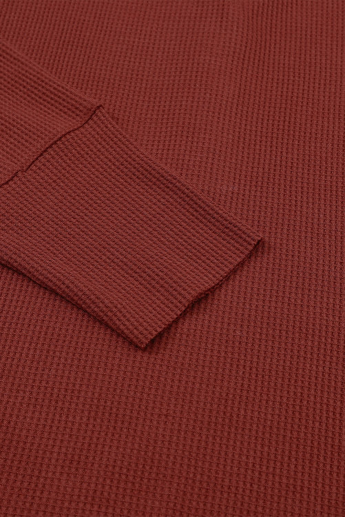 Deep Rust Button V-neck Thermal Long Sleeve Shirt