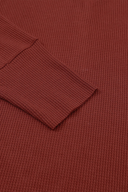 Deep Rust Button V-neck Thermal Long Sleeve Shirt