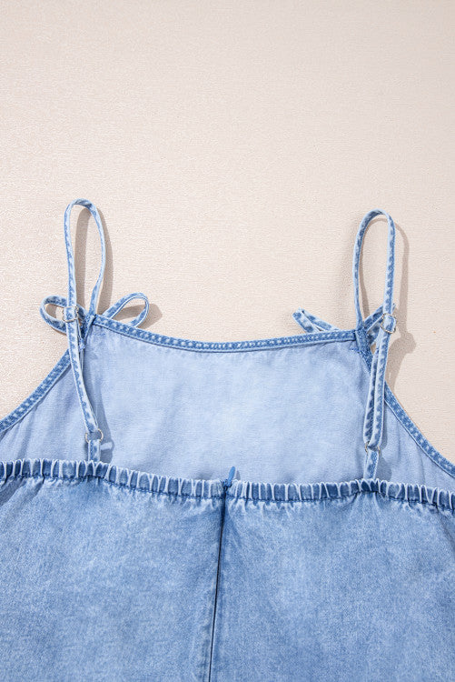 Light Wash Spaghetti Straps Ruffled Denim Sun Dress