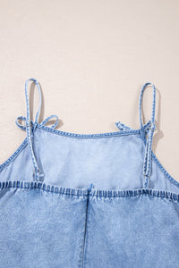 Light Wash Spaghetti Straps Ruffled Denim Sun Dress