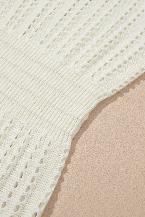 White Open Knit Crochet V-Neck Beach Tank Dress