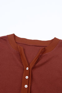 Deep Rust Button V-neck Thermal Long Sleeve Shirt