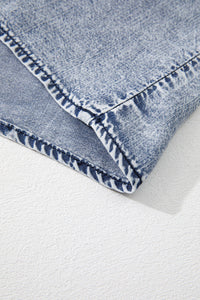 Medium Wash Ruffled Smock Neckline Sleeveless Denim Tank Top