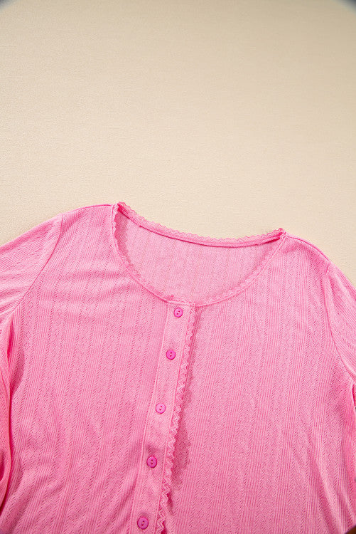 Pink Textured Cropped Cami Shorts and Cardigan 3-Piece Lounge Set