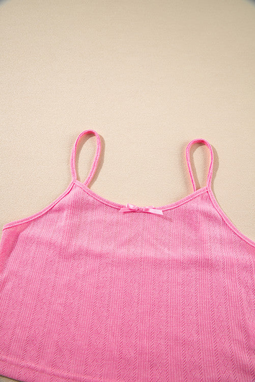Pink Textured Cropped Cami Shorts and Cardigan 3-Piece Lounge Set