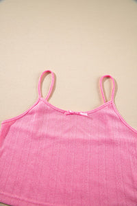 Pink Textured Cropped Cami Shorts and Cardigan 3-Piece Lounge Set