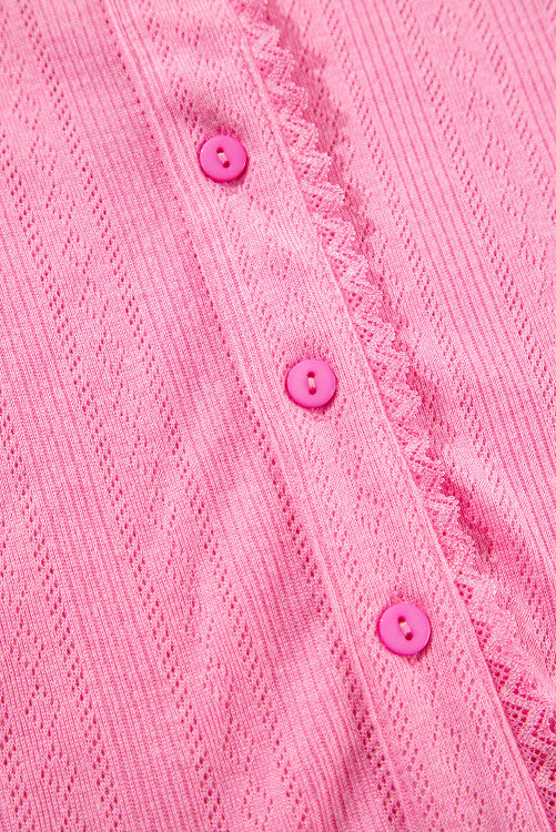 Pink Textured Cropped Cami Shorts and Cardigan 3-Piece Lounge Set