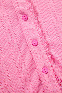 Pink Textured Cropped Cami Shorts and Cardigan 3-Piece Lounge Set