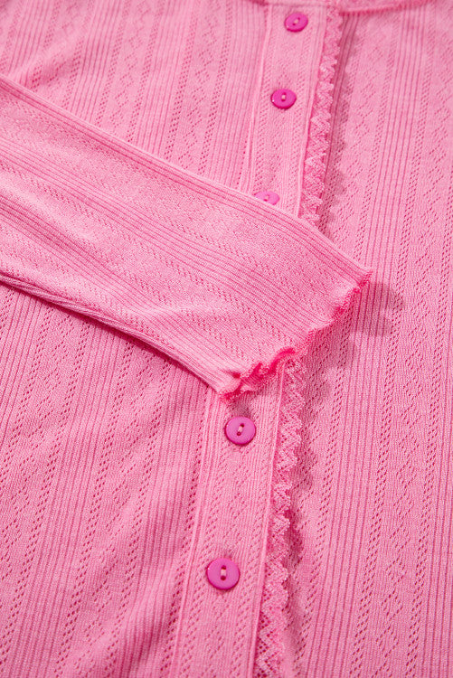 Pink Textured Cropped Cami Shorts and Cardigan 3-Piece Lounge Set