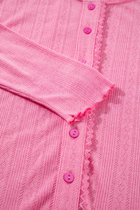 Pink Textured Cropped Cami Shorts and Cardigan 3-Piece Lounge Set