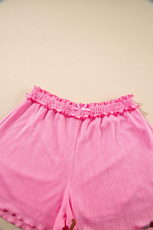 Pink Textured Cropped Cami Shorts and Cardigan 3-Piece Lounge Set