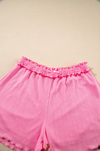 Pink Textured Cropped Cami Shorts and Cardigan 3-Piece Lounge Set