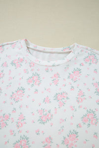 Pink Delicate Floral Ribbed Knit Tee and Shorts Lounge Set