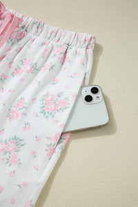 Pink Delicate Floral Ribbed Knit Tee and Shorts Lounge Set
