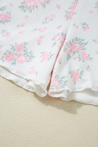 Pink Delicate Floral Ribbed Knit Tee and Shorts Lounge Set