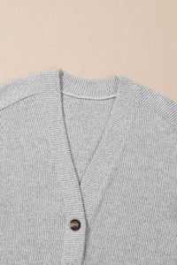 Light Grey 3-Piece Ribbed Knit Crop Camisole Matching Shorts and Cardigan Lounge Set