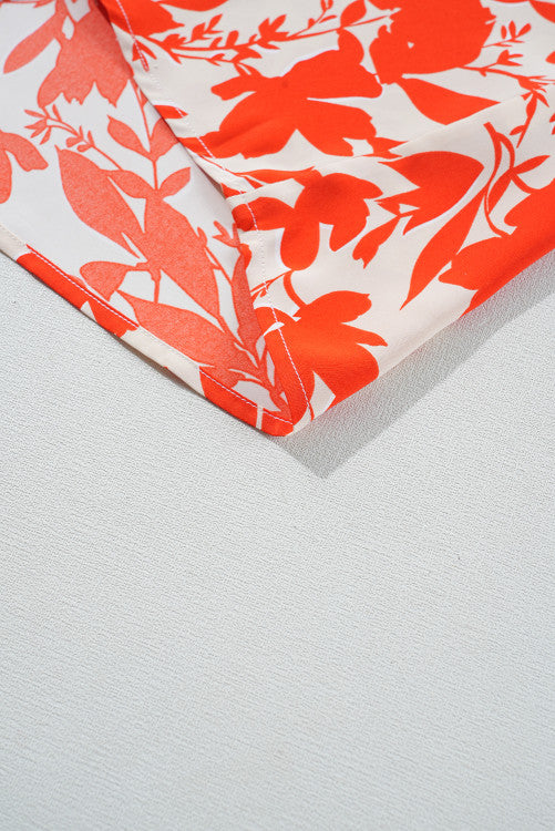 Orange Floral Ruffle Flutter Sleeve Blouse