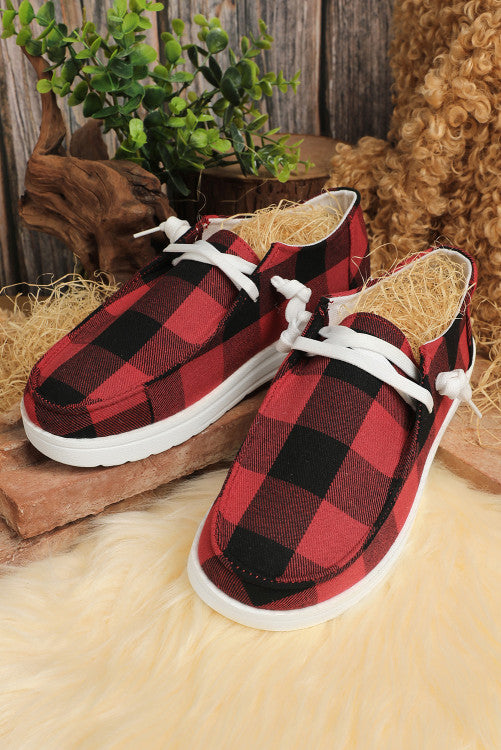 Red Buffalo Plaid Canvas Slip-On Shoes