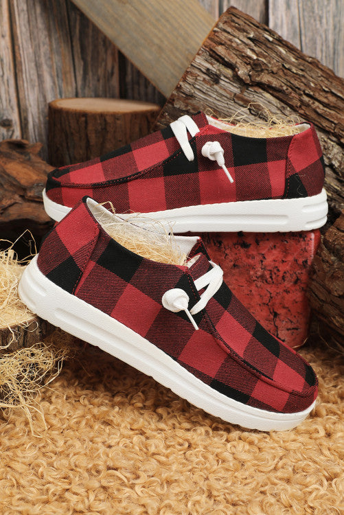 Red Buffalo Plaid Canvas Slip-On Shoes