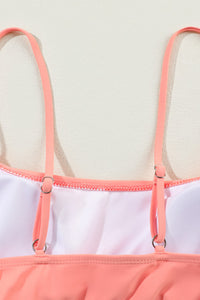 Coral Colored Stripe Elastic Band Bikini 2-Pc Set