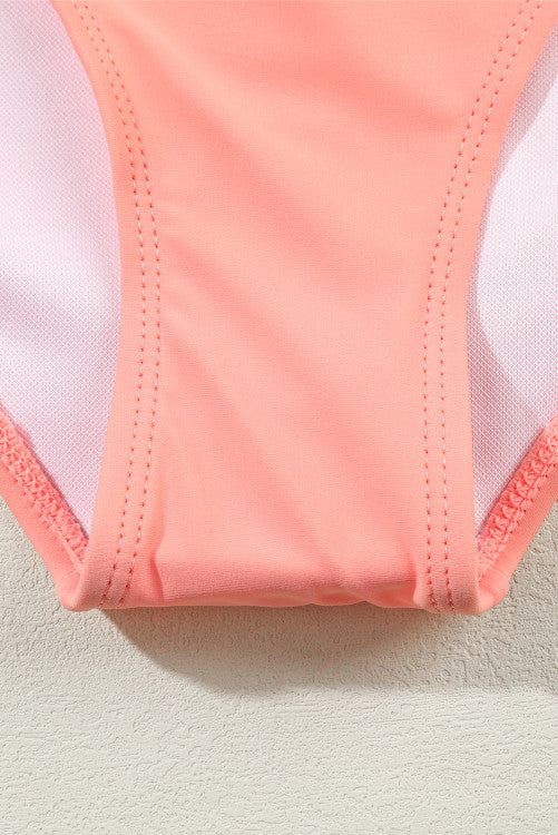 Coral Colored Stripe Elastic Band Bikini 2-Pc Set