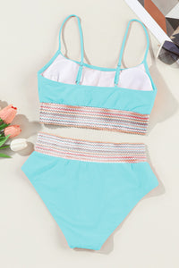 Turquoise Multi-Color Striped Elastic Band Bikini 2-Pc Set