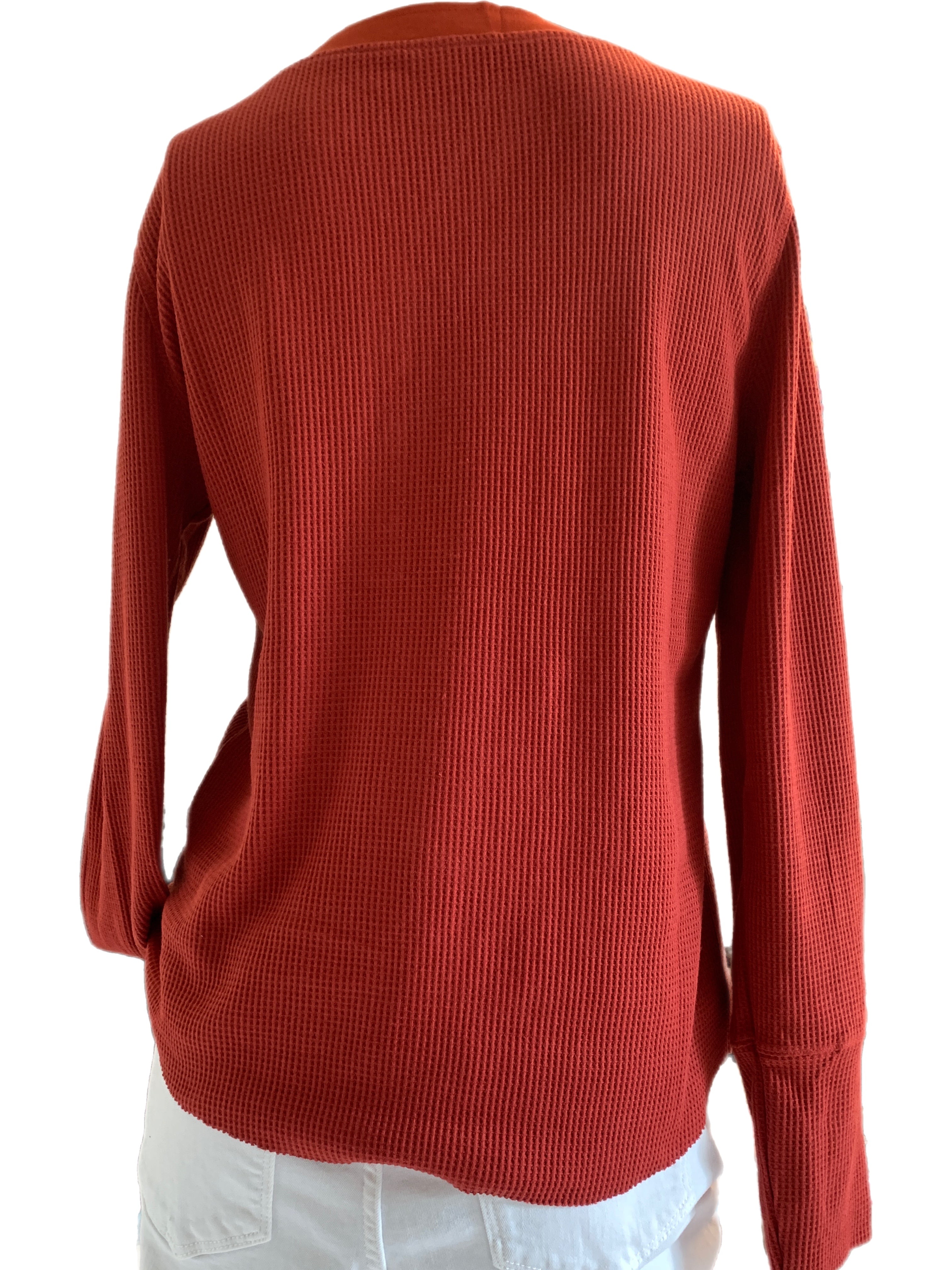 Deep Rust Button V-neck Thermal Long Sleeve Shirt