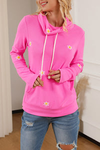 Pink Embroidered Daisy Cowl Neck Pullover