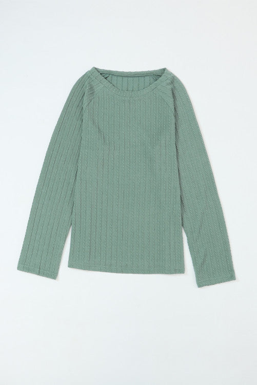 Dark Sage Long Sleeve Textured Knit Top