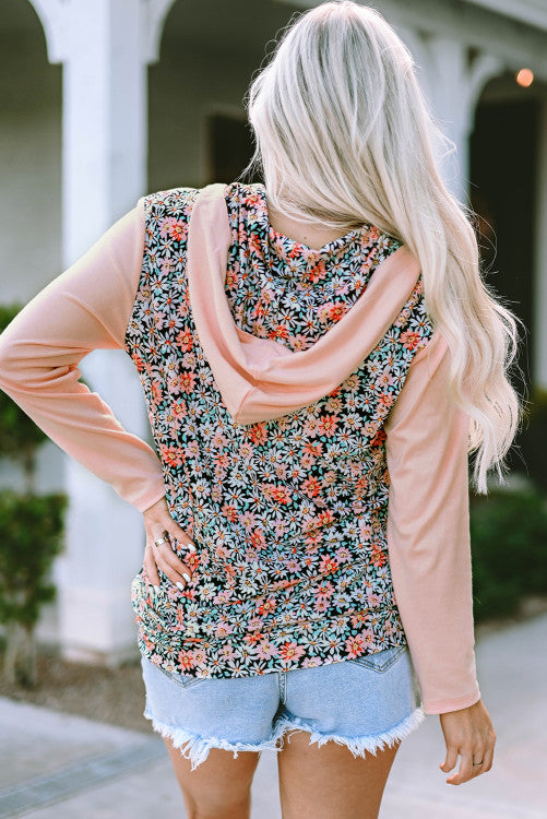 Peachy Pink Daisy Print Half Zip Lightweight Hoodie