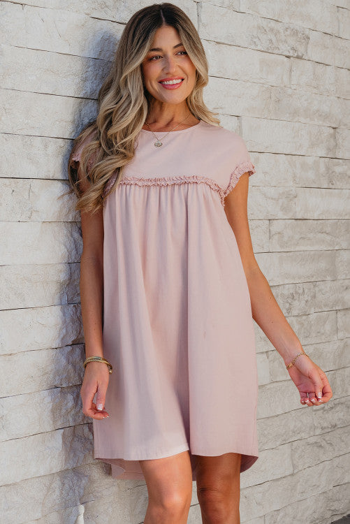 Pink Ruffled Cap Sleeve Hi Lo Babydoll Mini Dress