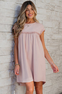 Pink Ruffled Cap Sleeve Hi Lo Babydoll Mini Dress