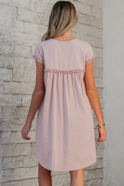 Pink Ruffled Cap Sleeve Hi Lo Babydoll Mini Dress
