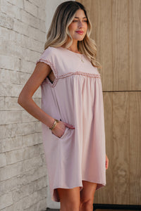 Pink Ruffled Cap Sleeve Hi Lo Babydoll Mini Dress