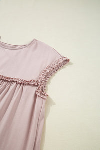 Pink Ruffled Cap Sleeve Hi Lo Babydoll Mini Dress