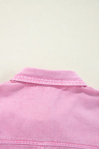 Pink Short Sleeve Button Down Denim Shirt Dress