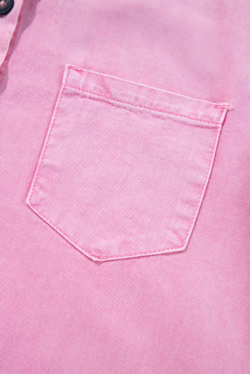 Pink Short Sleeve Button Down Denim Shirt Dress