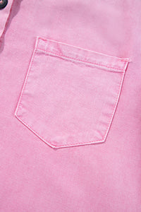 Pink Short Sleeve Button Down Denim Shirt Dress