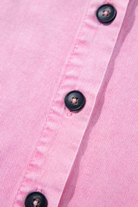 Pink Short Sleeve Button Down Denim Shirt Dress