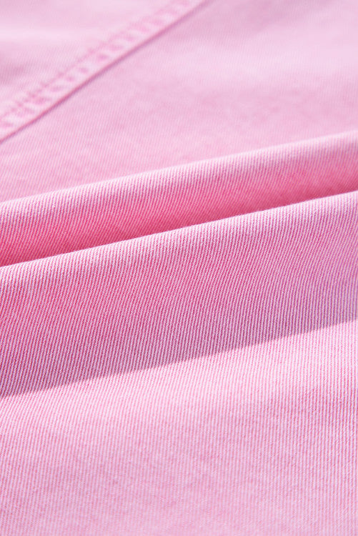 Pink Short Sleeve Button Down Denim Shirt Dress