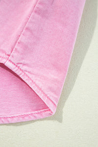 Pink Short Sleeve Button Down Denim Shirt Dress