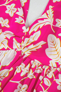Bright Pink Floral V-Neck Crisscross Open Back Maxi Dress