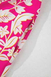 Bright Pink Floral V-Neck Crisscross Open Back Maxi Dress