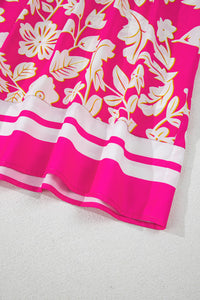 Bright Pink Floral V-Neck Crisscross Open Back Maxi Dress