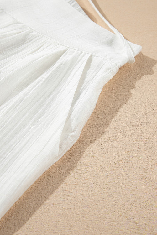 White Casual Elastic Back Waist Textured Wide Leg Lined Pants