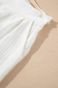 White Casual Elastic Back Waist Textured Wide Leg Lined Pants