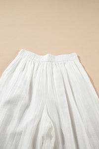 White Casual Elastic Back Waist Textured Wide Leg Lined Pants